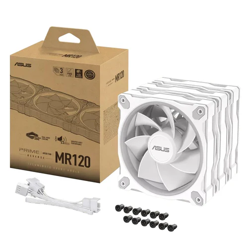 ASUS Prime MR120 ARGB Reverse Chassis Fan 120mm 58 CFM 1.38mm H2O White Triple Pack - PRIME MR120 FAN ARGB REVERSE WHITE