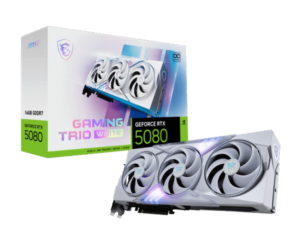 1024 (1) MSI GeForce RTX 5080 GAMING TRIO OC WHITE 16GB GDDR7 Graphics Card NVIDIA Blackwell PCIe 5.0 - RTX 5080 16G GAMING TRIO OC WHITE