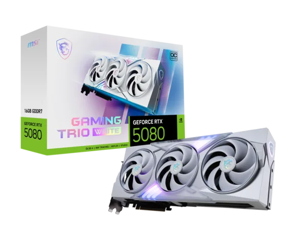 MSI GeForce RTX 5080 GAMING TRIO OC WHITE 16GB GDDR7 Graphics Card NVIDIA Blackwell PCIe 5.0 - RTX 5080 16G GAMING TRIO OC WHITE