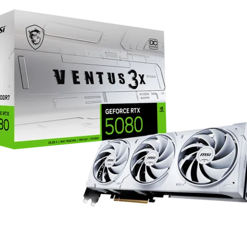 MSI GeForce RTX 5080 VENTUS 3X OC WHITE 16GB GDDR7 Graphics Card NVIDIA Blackwell PCIe 5.0 - RTX 5080 16G VENTUS 3X OC WHITE