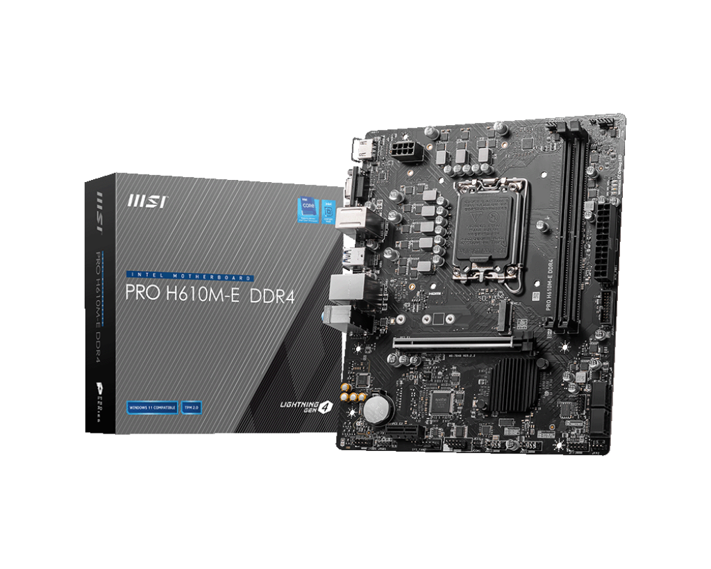 MSI PRO H610M-E DDR4 Motherboard Intel H610 LGA 1700 DDR4 64GB PCIe 4.0 HDMI VGA Micro-ATX - PRO H610M-E DDR4 1 MSI PRO H610M-E DDR4 Motherboard Intel H610 LGA 1700 DDR4 64GB PCIe 4.0 HDMI VGA Micro-ATX - PRO H610M-E DDR4