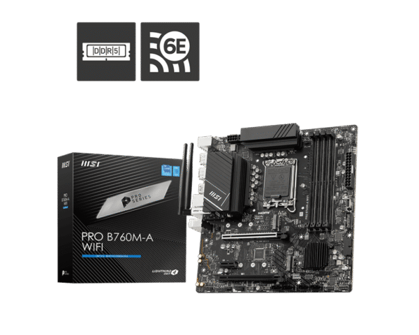 MSI PRO B760M-A WIFI Motherboard Intel B760 LGA 1700 DDR5 256GB PCIe 4.0 Wi-Fi 6E HDMI DisplayPort mATX - PRO B760M-A WIFI