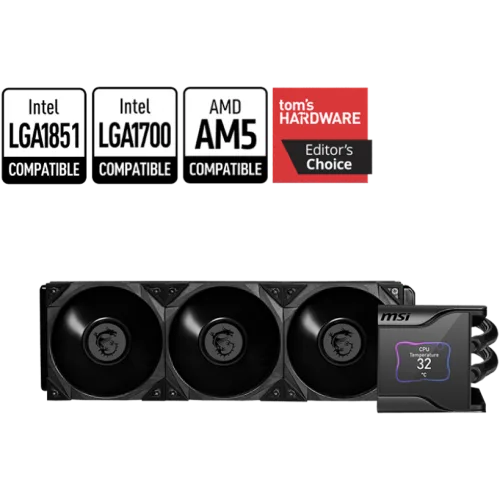 MSI MEG CoreLiquid S360 360mm AIO Liquid Cooler for Intel LGA 1851/1700 and AMD AM5/AM4, 2.4-inch IPS Display - MEG CORELIQUID S360