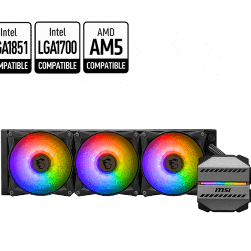 MSI MAG CORELIQUID M360 360mm Liquid Cooler with ARGB Lighting and Two Ball Bearing Fans - MAG CORELIQUID M360