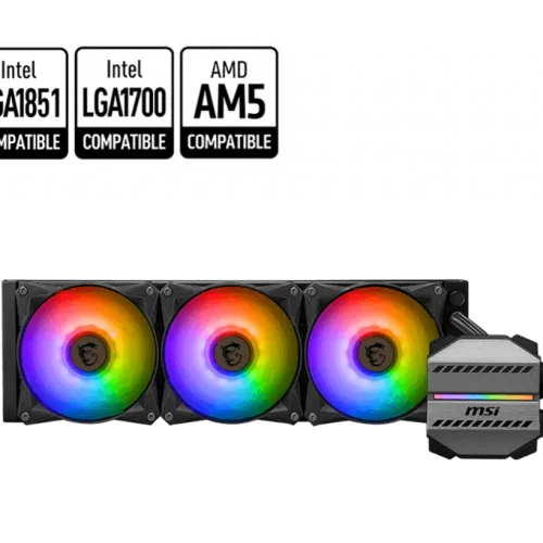 MSI MAG CORELIQUID M360 360mm Liquid Cooler with ARGB Lighting and Two Ball Bearing Fans - MAG CORELIQUID M360