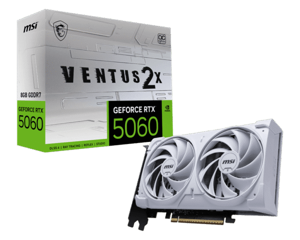 1024 (1) MSI GeForce RTX 5060 VENTUS 2X OC WHITE 8GB GDDR7 Graphics Card NVIDIA Blackwell PCIe 5.0 - RTX 5060 8G VENTUS 2X OC WHITE
