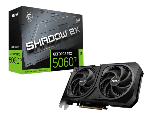 1024 MSI GeForce RTX 5060 Ti SHADOW 2X OC PLUS 8GB GDDR7 Graphics Card NVIDIA Blackwell PCIe 5.0 - RTX 5060 TI 8G SHADOW 2X OC