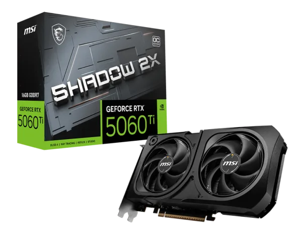 MSI GeForce RTX 5060 Ti SHADOW 2X OC PLUS 8GB GDDR7 Graphics Card NVIDIA Blackwell PCIe 5.0 - RTX 5060 TI 8G SHADOW 2X OC