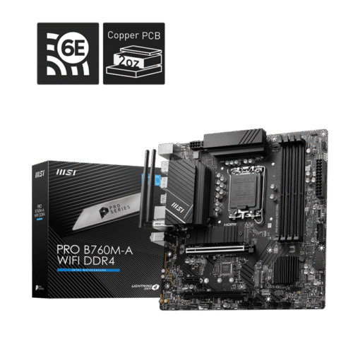 MSI PRO B760M-A WIFI DDR4 Motherboard Intel B760 LGA 1700 DDR4 128GB PCIe 4.0 Wi-Fi 6E HDMI DisplayPort mATX - PRO B760M-A WIFI DDR4