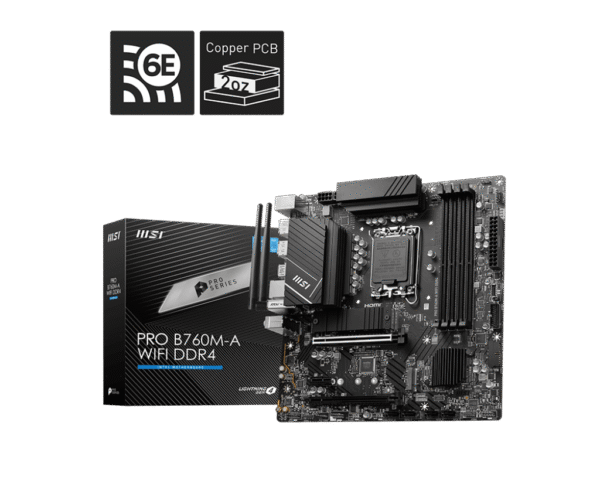 MSI PRO B760M-A WIFI DDR4 Motherboard Intel B760 LGA 1700 DDR4 128GB PCIe 4.0 Wi-Fi 6E HDMI DisplayPort mATX - PRO B760M-A WIFI DDR4