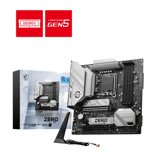 MSI B760M PROJECT ZERO Motherboard Intel B760 LGA 1700 DDR5 256GB PCIe 5.0 Wi-Fi 6E HDMI DisplayPort mATX - B760M PROJECT ZERO