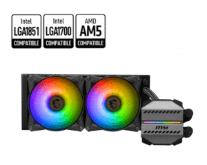 MSI MAG CORELIQUID M240 240mm Liquid Cooler with ARGB Lighting and Two Ball Bearing Fans - MAG CORELIQUID M240