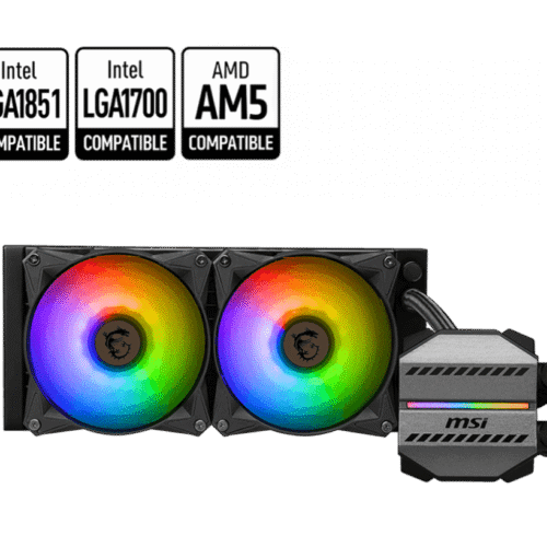 MSI MAG CORELIQUID M240 240mm Liquid Cooler with ARGB Lighting and Two Ball Bearing Fans - MAG CORELIQUID M240