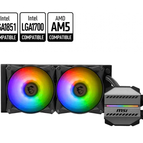 MSI MAG CORELIQUID M240 240mm Liquid Cooler with ARGB Lighting and Two Ball Bearing Fans - MAG CORELIQUID M240