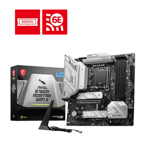 MSI MAG B760M MORTAR WIFI II Motherboard Intel B760 LGA 1700 DDR5 256GB PCIe 5.0 Wi-Fi 6E HDMI DisplayPort mATX - MAG B760M MORTAR WIFI II