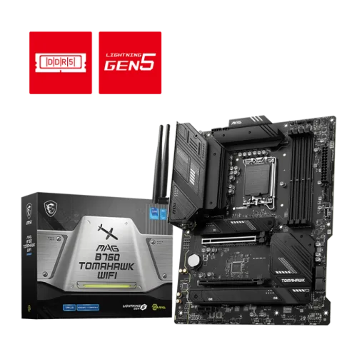 MSI MAG B760 TOMAHAWK WIFI Motherboard Intel B760 LGA 1700 DDR5 256GB PCIe 5.0 Wi-Fi 6E HDMI DisplayPort ATX - MAG B760 TOMAHAWK WIFI