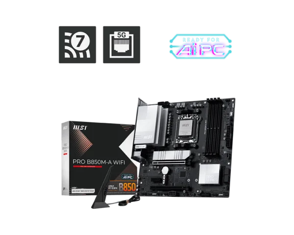 MSI PRO B850M-A WIFI AM5 DDR5 PCIe 5.0 Wi-Fi 7 mATX Motherboard - PRO B850M-A WIFI