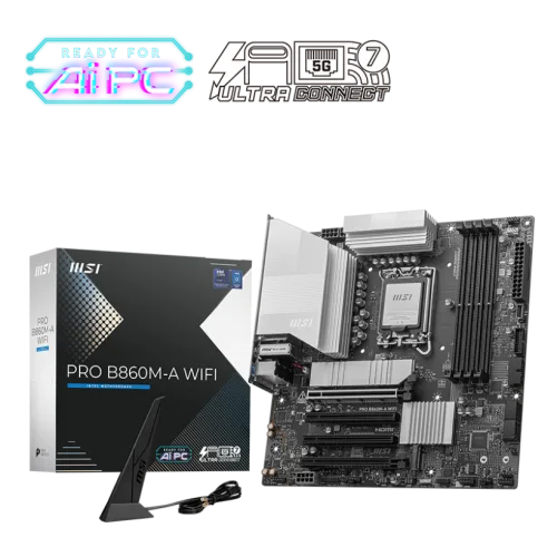 MSI PRO B860M-A WIFI mATX Motherboard for Intel Core Ultra Series 2, DDR5 8800+ MT/s, Wi-Fi 7, Thunderbolt 4, PCIe 5.0 M.2 - PRO B860M-A WIFI