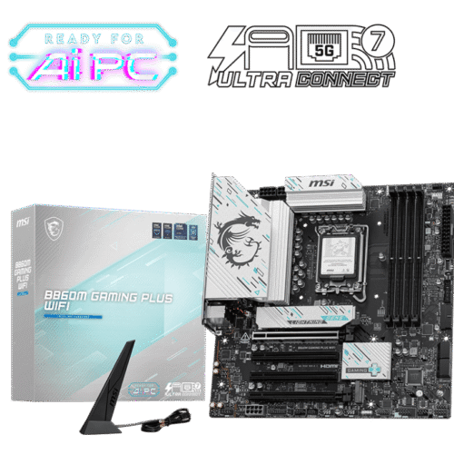 MSI B860M GAMING PLUS WIFI mATX Motherboard for Intel Core Ultra Series 2, DDR5 8800+ MT/s, Wi-Fi 7, Thunderbolt 4, PCIe 5.0 M.2 - B860M GAMING PLUS WIFI