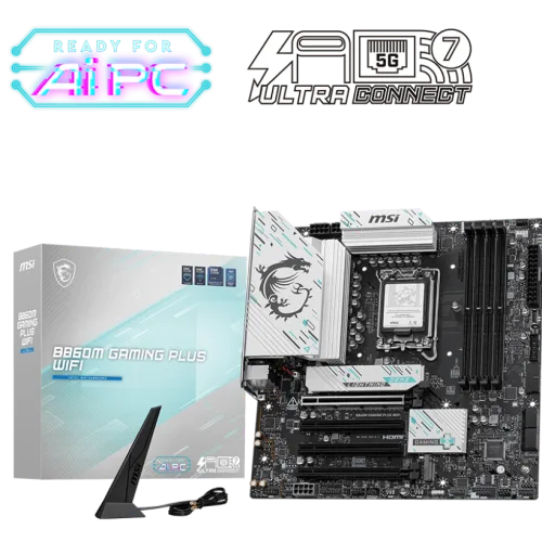 MSI B860M GAMING PLUS WIFI mATX Motherboard for Intel Core Ultra Series 2, DDR5 8800+ MT/s, Wi-Fi 7, Thunderbolt 4, PCIe 5.0 M.2 - B860M GAMING PLUS WIFI