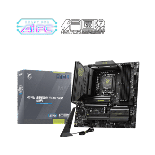 MSI MAG B860M MORTAR WIFI mATX Motherboard for Intel Core Ultra Series 2, DDR5 9200+ MT/s, Wi-Fi 7, Thunderbolt 4, PCIe 5.0 M.2 - MAG B860M MORTAR WIFI