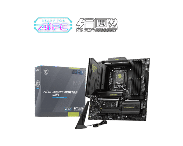 MSI MAG B860M MORTAR WIFI mATX Motherboard for Intel Core Ultra Series 2, DDR5 9200+ MT/s, Wi-Fi 7, Thunderbolt 4, PCIe 5.0 M.2 - MAG B860M MORTAR WIFI