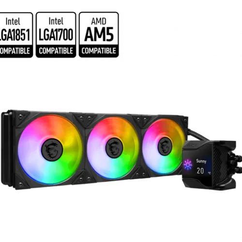 MSI MPG CoreLiquid D360 360mm AIO Liquid Cooler for Intel LGA 1851/1700 and AMD AM5/AM4, 2.4-inch IPS Display, ARGB Lighting - MPG CORELIQUID D360