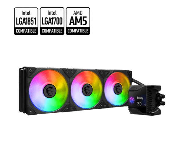 MSI MPG CoreLiquid D360 360mm AIO Liquid Cooler for Intel LGA 1851/1700 and AMD AM5/AM4, 2.4-inch IPS Display, ARGB Lighting - MPG CORELIQUID D360