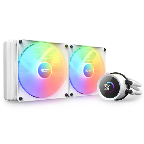 NZXT Kraken RGB 280mm White AIO Liquid Cooler with 1.54-Inch TFT LCD Display and F140 RGB Core Fans - RL-KR280-W1