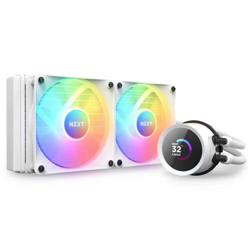 NZXT Kraken RGB 240mm White AIO Liquid Cooler with 1.54-Inch TFT LCD Display and F120 RGB Core Fans - RL-KR240-W1