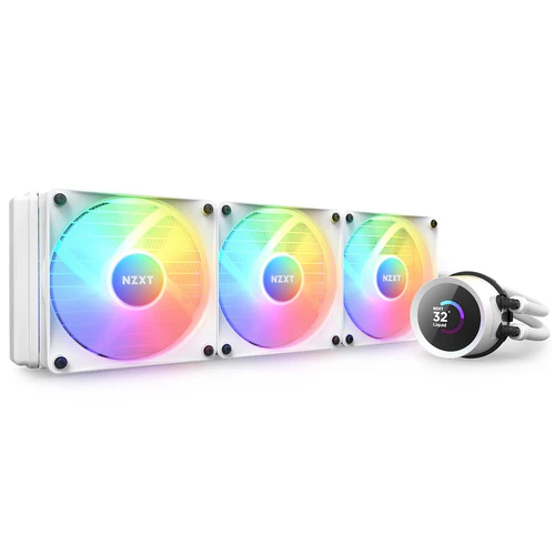 NZXT Kraken RGB 360mm White AIO Liquid Cooler with 1.54-Inch TFT LCD Display and F120 RGB Core Fans - RL-KR360-W1