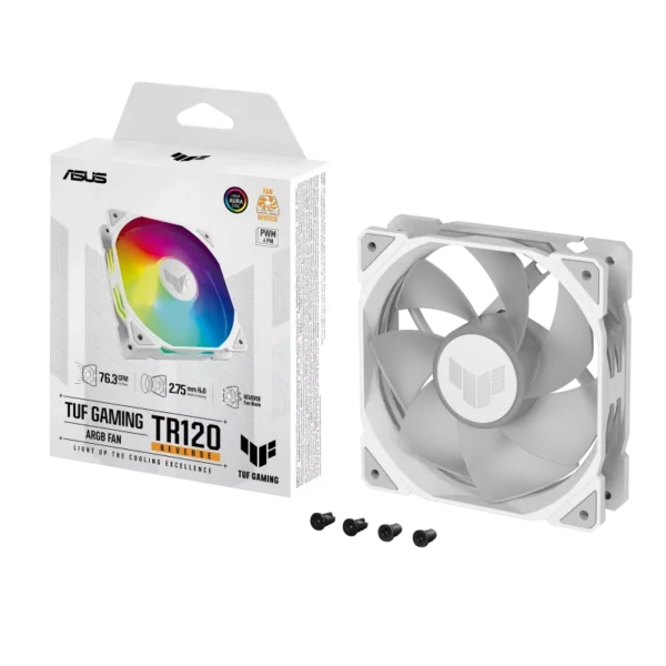 ASUS TUF Gaming TR120 ARGB Chassis Fan 120mm 3.3mm H2O 77.4 CFM White - TUF GAMING TR120 FAN ARGB WHITE