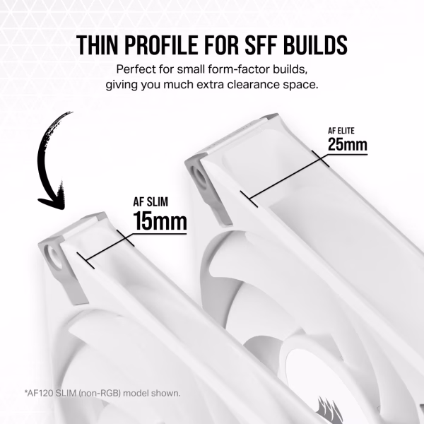CORSAIR AF120 RGB SLIM White 120mm PWM Fan Dual Pack Fluid Dynamic Bearing 15mm Thin Profile - CO-9050165-WW