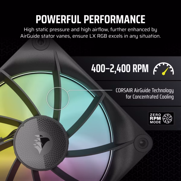 CORSAIR iCUE LINK LX120 RGB 120mm PWM Black Fan Starter Kit Triple Pack Magnetic Dome Bearing Dual Light Loops - CO-9051026-WW