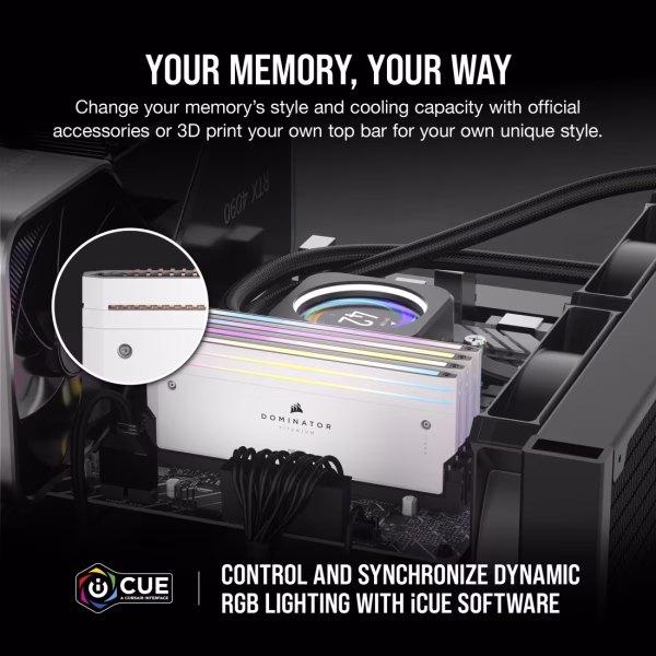 CORSAIR DOMINATOR TITANIUM RGB DDR5 6600 UDIMM 32GB White Memory Module Kit - CS-CMP32GX5M2X6600C32W