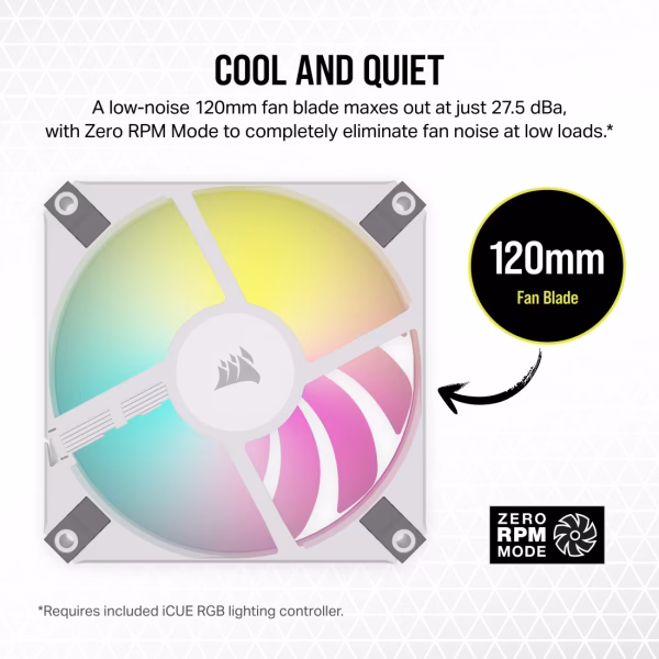 CORSAIR AF120 RGB SLIM White 120mm PWM Fan Dual Pack Fluid Dynamic Bearing 15mm Thin Profile - CO-9050165-WW
