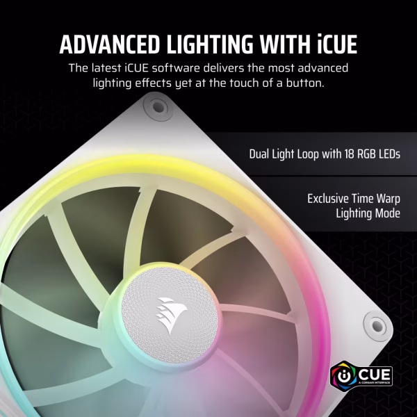 CORSAIR iCUE LINK LX140 RGB White 140mm PWM Fan Starter Kit Dual Pack Magnetic Dome Bearing Dual Light Loops - CO-9051032-WW