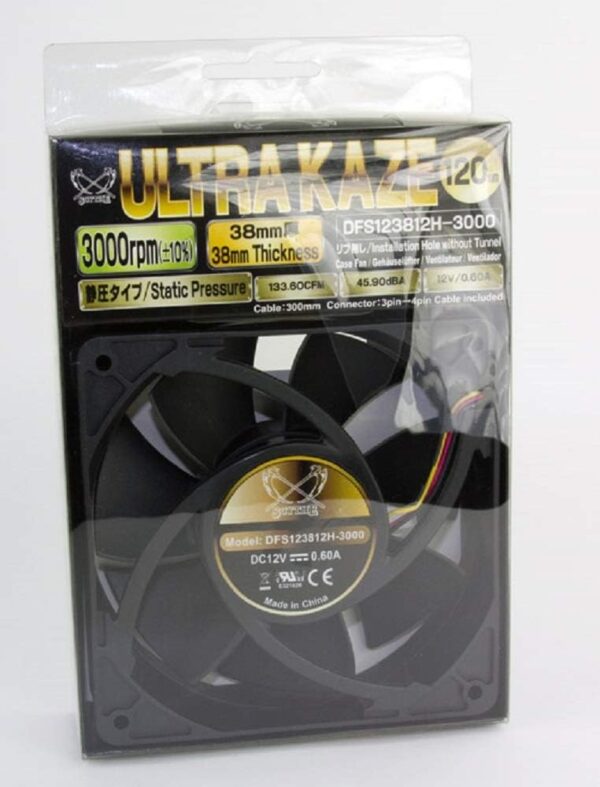 Ultra Kaze 12cm fanSCYTHE Ultra Kaze 12cm Fan AC Motor High-Performance Cooling - DFS123812H-3000