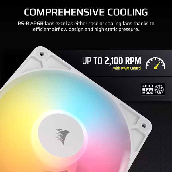CORSAIR RS120-R ARGB 120mm PWM Reverse Fan Triple Pack Magnetic Dome Bearing White - CO-9050197-WW