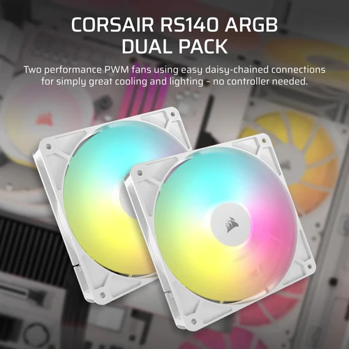 CORSAIR RS140 ARGB 140mm PWM Fan Dual Pack Magnetic Dome Bearing AirGuide Technology White - CO-9050187-WW