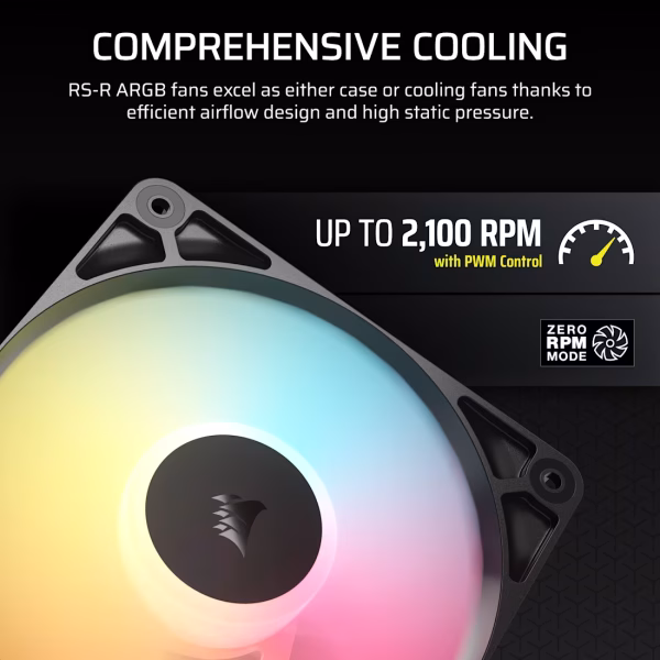 CORSAIR RS120-R ARGB 120mm PWM Reverse Fan Triple Pack Magnetic Dome Bearing Black - CO-9050196-WW