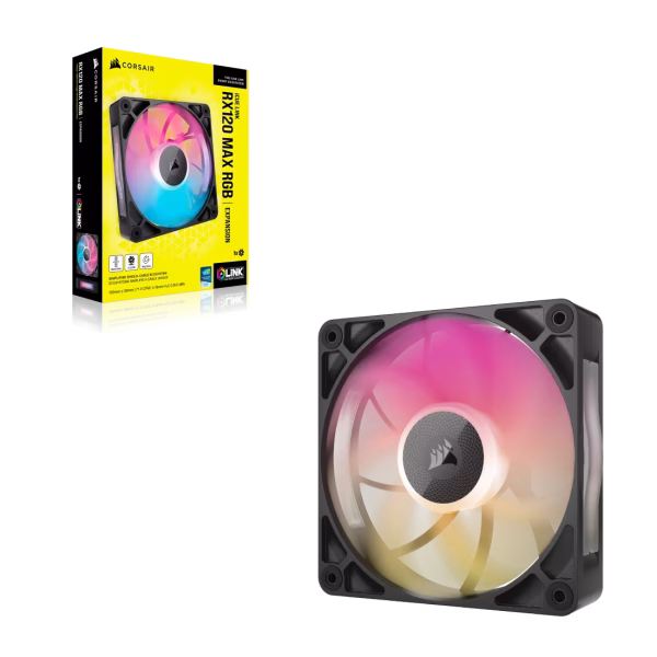 5 CORSAIR iCUE LINK RX120 MAX RGB 120mm PWM Fan Magnetic Dome Bearing 30mm Thick Black - CO-9051033-WW