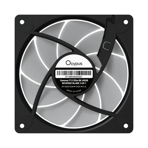 Ocypus GAMMA F12 ELITE ARGB Reverse Blade Chassis Fan 120mm 56 CFM 1.8mm H2O Black 3 in 1 - GAMMA-F12-BK3AM01E-GL