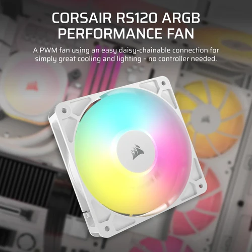 5 CORSAIR RS140 ARGB Chassis Fan 140mm 95.5 CFM 3.46mm H2O White - CS-CO-9050186-WW