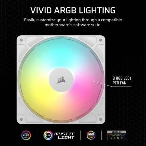 CORSAIR RS140 ARGB 140mm PWM Fan Dual Pack Magnetic Dome Bearing AirGuide Technology White - CO-9050187-WW
