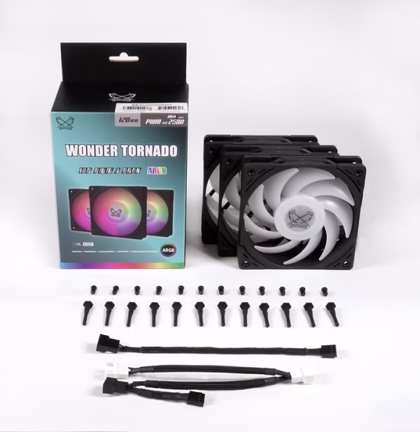 SCYTHE Wonder Tornado 120 PWM ARGB 120mm Case Fan 2500 RPM 3-Pack - WT1225FD25ARX3-P