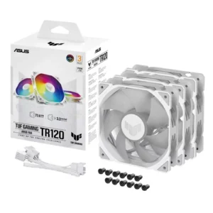 ASUS TUF Gaming TR120 ARGB 120mm PWM Fan Triple Pack Hydraulic Bearing 28mm Thick White - TUF GAMING TR120 FAN ARGB WHITE 3IN1