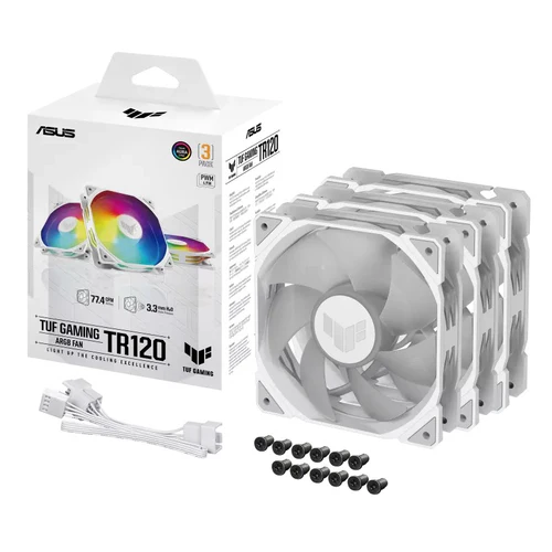 ASUS TUF Gaming TR120 ARGB 120mm PWM Fan Triple Pack Hydraulic Bearing 28mm Thick White - TUF GAMING TR120 FAN ARGB WHITE 3IN1