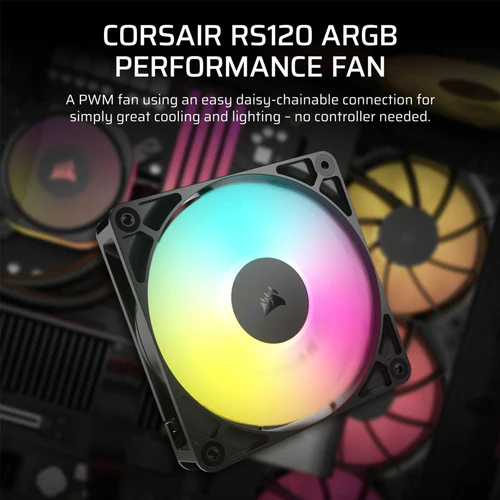 CORSAIR RS120 ARGB Chassis Fan 120mm 72.8 CFM 4.15mm H2O - CS-CO-9050180-WW 2 CORSAIR RS120 ARGB Chassis Fan 120mm 72.8 CFM 4.15mm H2O - CS-CO-9050180-WW - Image 2