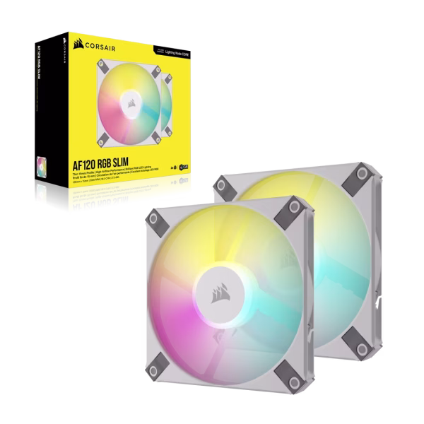 CORSAIR AF120 RGB SLIM White 120mm PWM Fan Dual Pack Fluid Dynamic Bearing 15mm Thin Profile - CO-9050165-WW